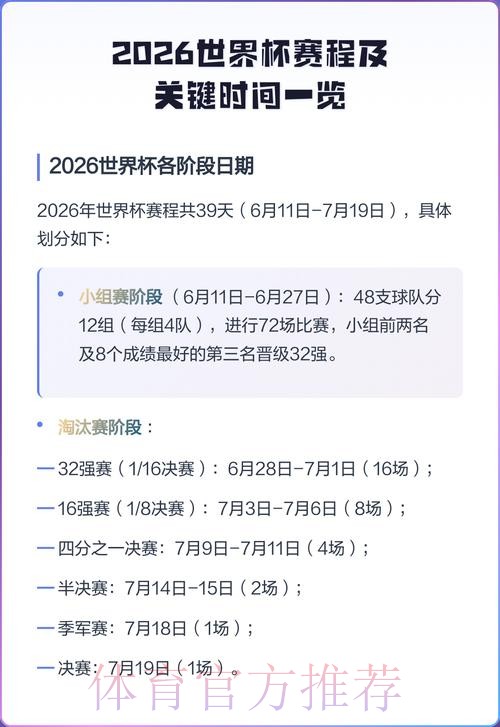 2026世界杯完整赛事时间安排表